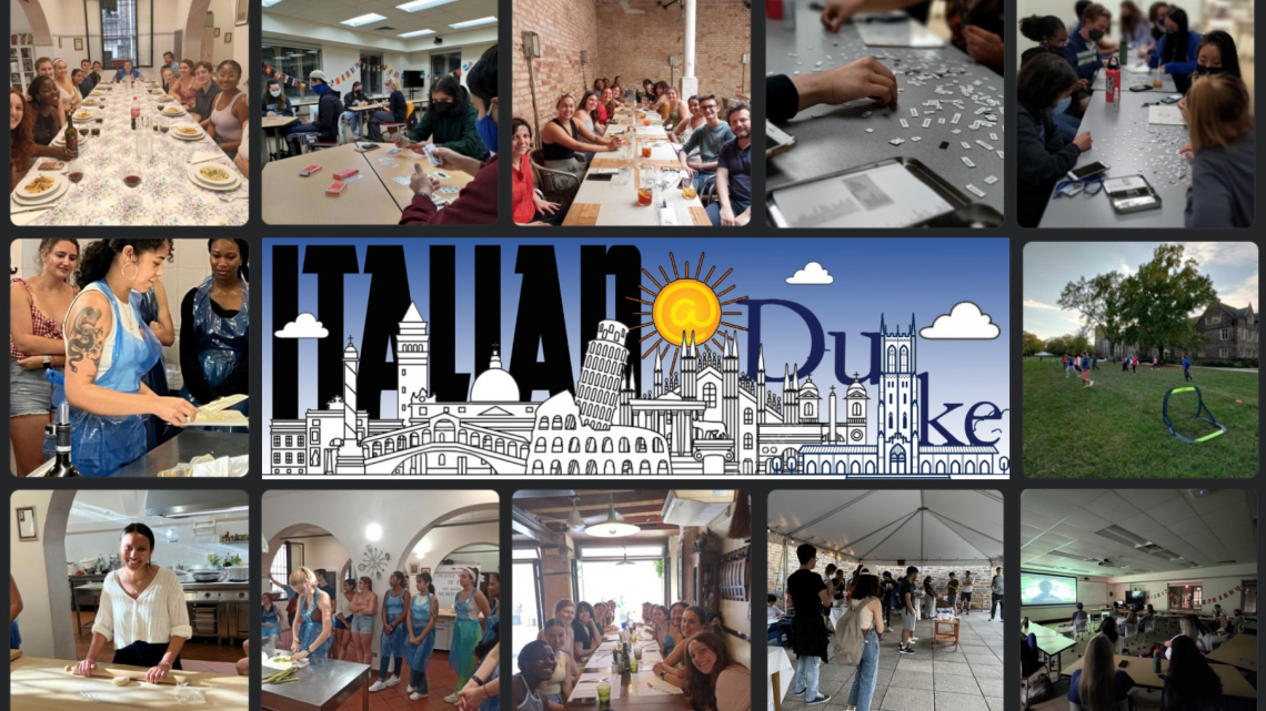 Collage of photos of Italian programming at Duke and in Italy