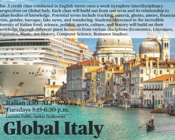Course flyer for Italian 330: Global Italy
