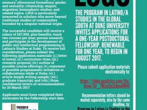 Deadline Extended - Latino/a Studies in the Global South at Duke University Seeks Post-Doc