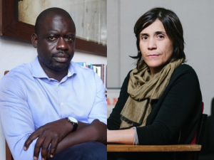 Side by side photo of Felwine Sarr and Benedicte Savoy
