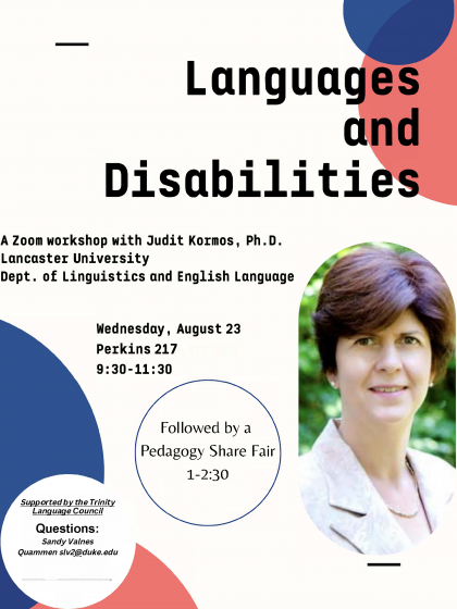 Languages and Disabilities Zoom Workshop with Judit Kormos, Ph.D.